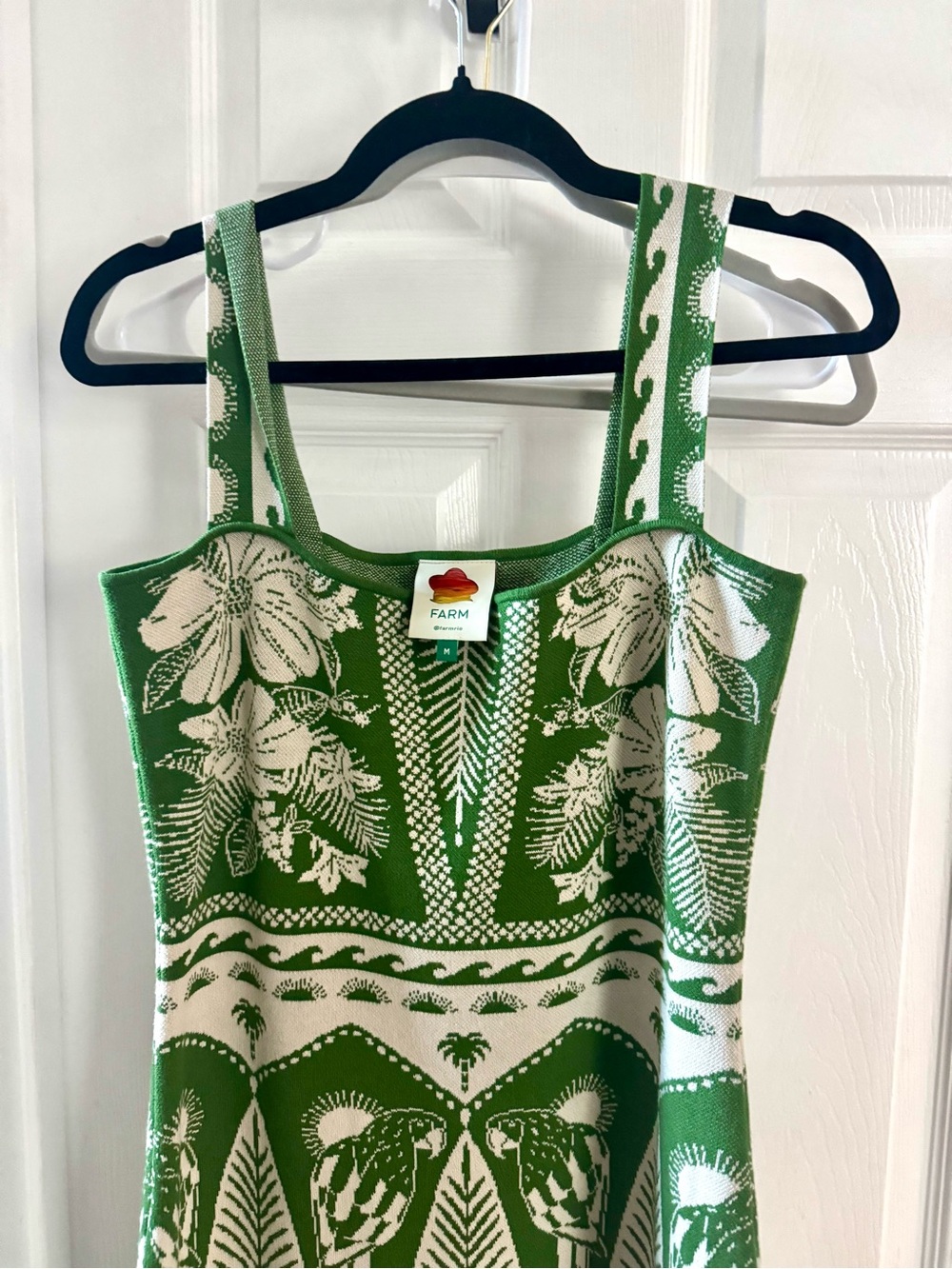 FARM Rio Green and White Tropical Knit Midi Dress size M new no tags - Picture 8 of 9